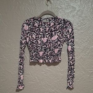 Urban Outfitters Women's Pink and Black Floral Blouse XS